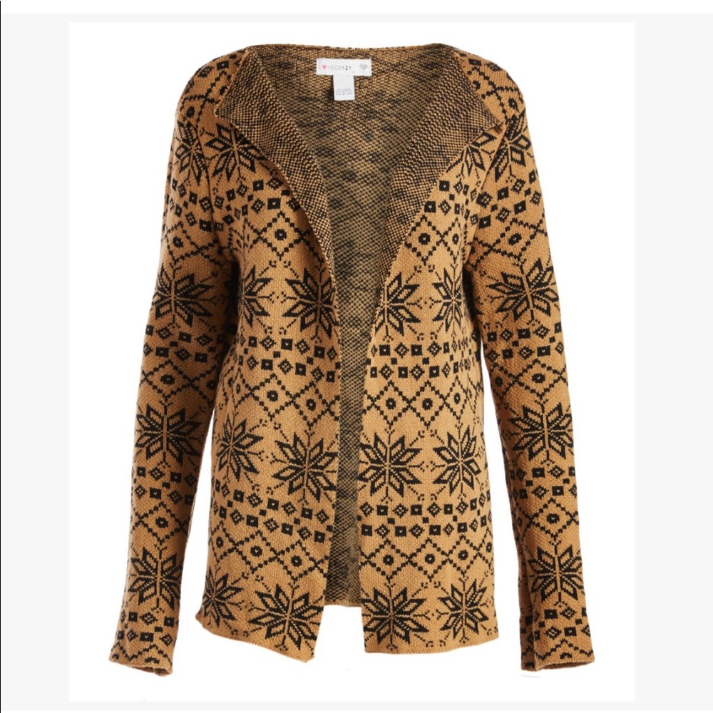 Love Crazy Apparel- Mocha Geometric retro style soft Open Cardigan 28" L NWOT